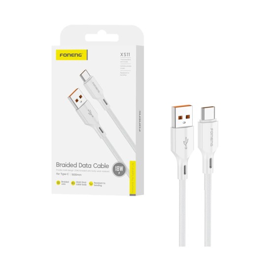 Cabo Foneng XS11 Braided Tipo-C 18W 1m Branco